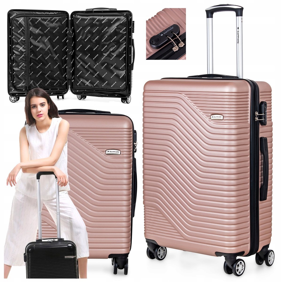 WALIZKA ŚREDNIA PODRÓŻNA na kółkach BAGAŻ z ABS mocna SZYFR XL Sapphire DUO