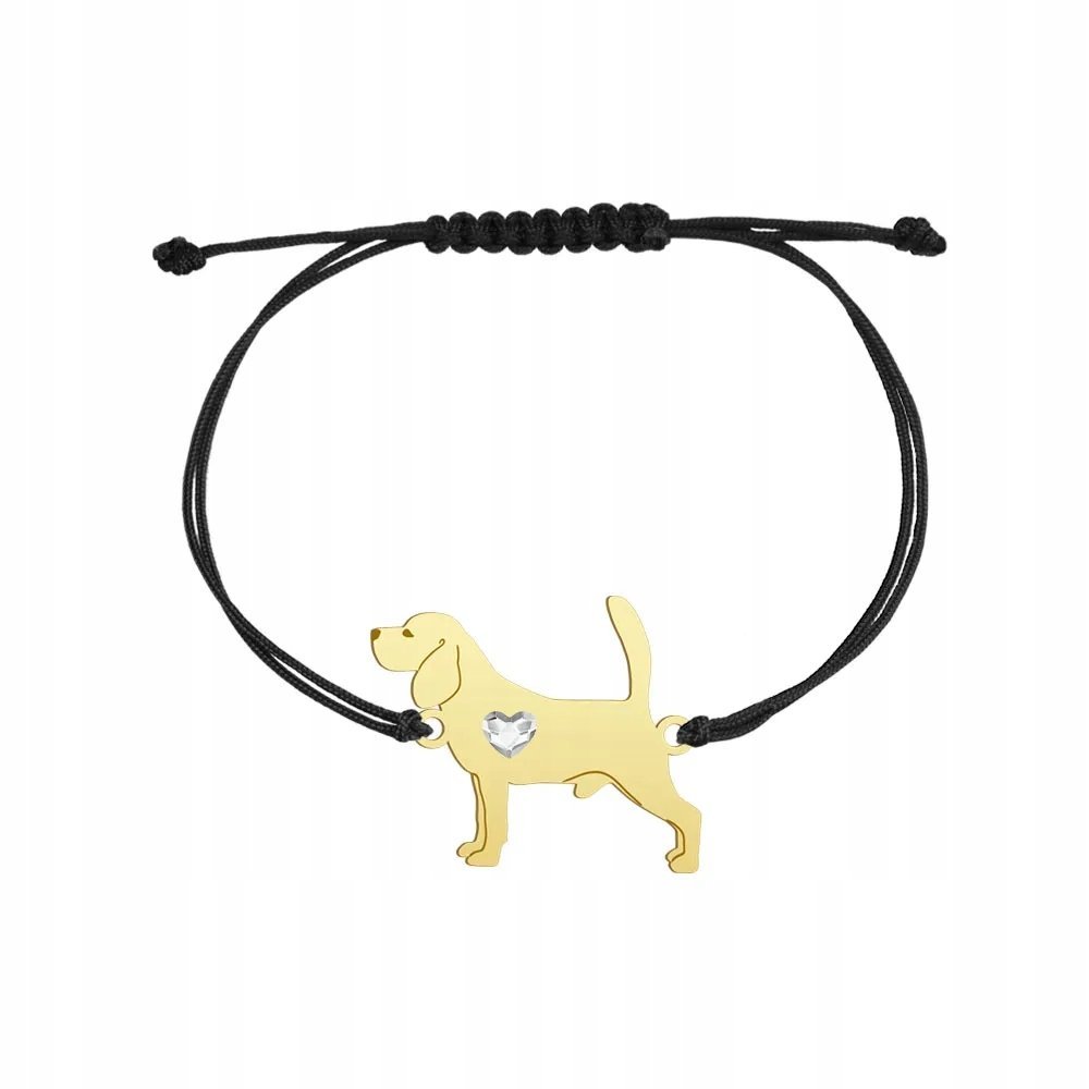 Bransoletka Złota z psem Beagle 925 sznurek Prezent Kobieta GRAWER GRATIS