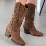 Botki damskie - Coffee jesienne kozaki damskie, kowbojki S.Barski 606 - S.BARSKI - miniaturka - grafika 1