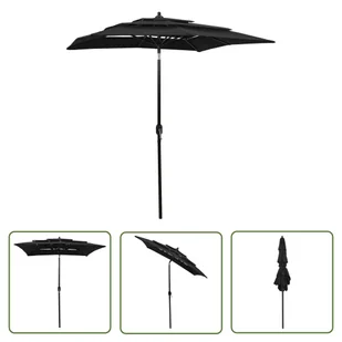 The Living Store 3-poziomowy parasol na aluminiowym słupku - czarny - 2x2 m - Parasol Ogrodowy - Parasole ogrodowe - miniaturka - grafika 1