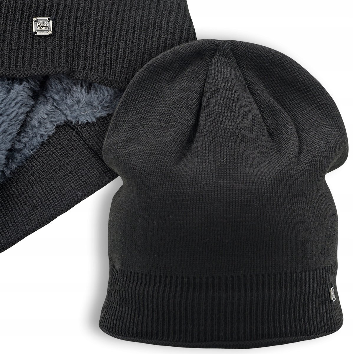 Czapka Zimowa Dzianinowa Ocieplona Miękkim Futerkiem Na Mrozy Czarna