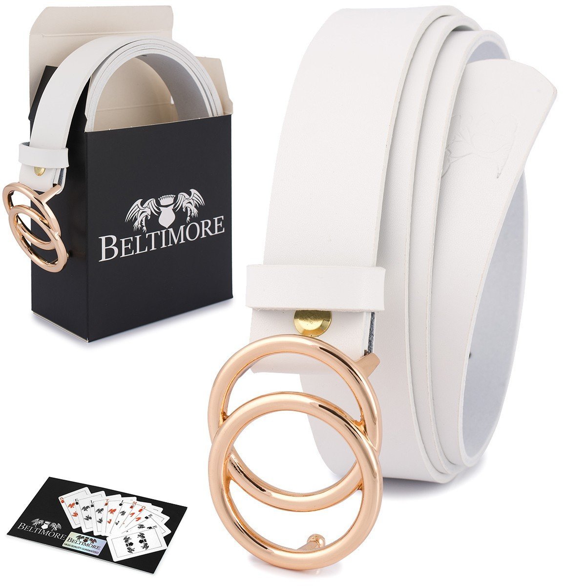 Skórzany pasek damski do spodni sukienki koła klasyczny biały Beltimore B03 biały r.110-125 cm