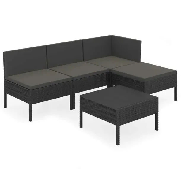 Zestaw wypoczynkowy do ogrodu czarny z poduszkami, rattan PE, stół 60x60x