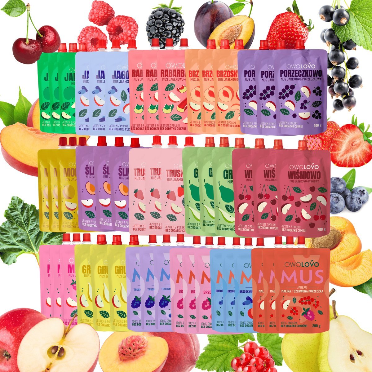 Mus deserek Mix musów OWOLOVO 16 smaków dla dzieci i dorosłych 48 x 200g