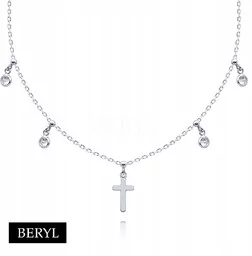 Naszyjnik CHOKER srebro 925 cyrkonie krzyżyk - Biżuteria religijna - miniaturka - grafika 1