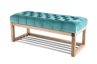 Ławka na buty 145cm EMRAWOOD drewno lite kolor naturalny siedzisko pikowane kolor miętowy - Ławki do przedpokoju Ławka na buty 145cm EMRAWOOD drewno lite kolor naturalny siedzisko pikowane kolor miętowy - Ławki do przedpokoju - miniaturka - grafika 1