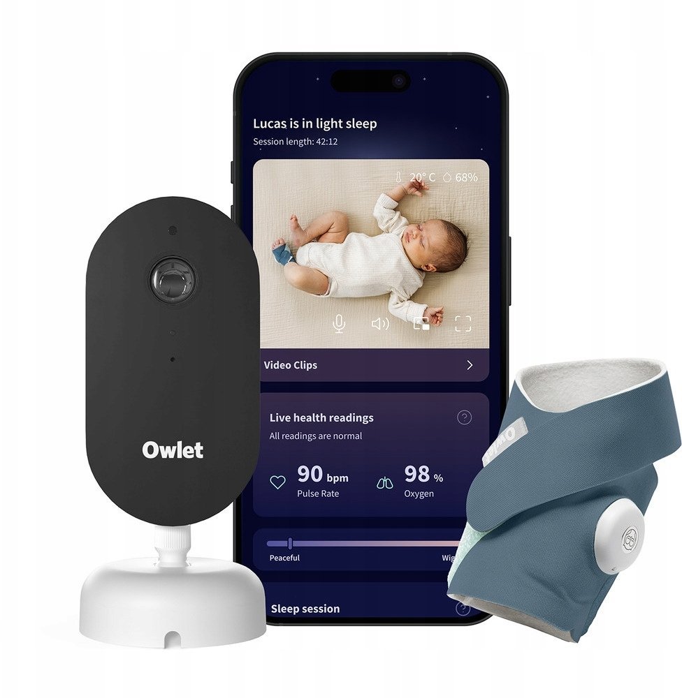 Niania Owlet Dream Duo Niania elektroniczna Kamera i pulsoksymetr niebieski zestaw