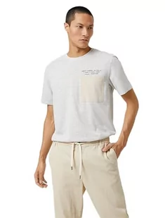 Koton Koszulka męska z wytłoczonym loganem, kieszonkowa, z okrągłym dekoltem, szary (044), M - Koszulki męskie - miniaturka - grafika 1