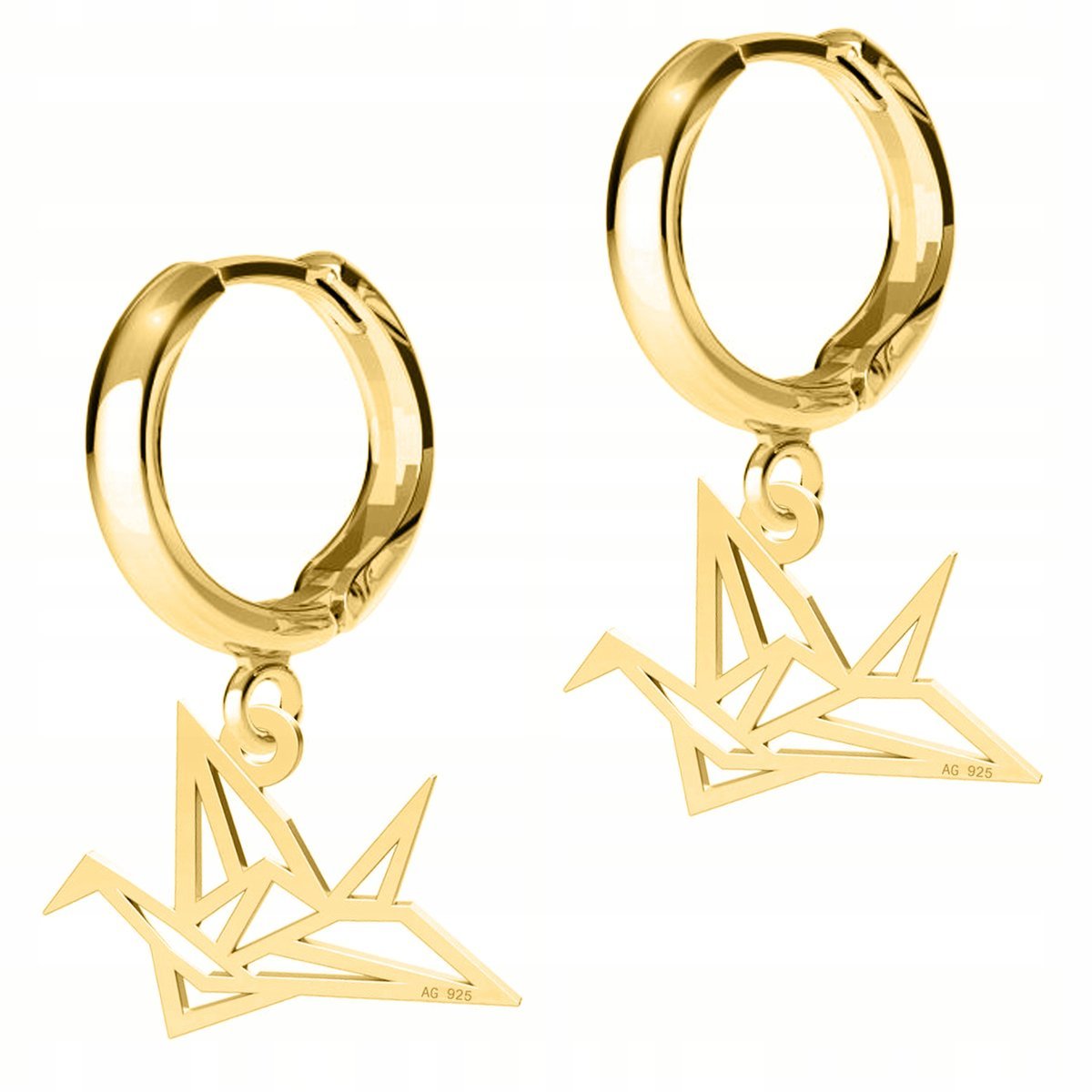 Złote Kolczyki Ptak Origami Ażurowe Ptaki Ptaszki Bird SREBRO 925