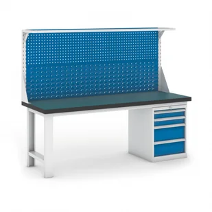 B2B Partner Stół warsztatowy GB z panelem i kontenerem szufladowym, 2100 mm 469141 - Stoły warsztatowe - miniaturka - grafika 1