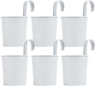 Donice - 6 metalowych wiszących doniczek na kwiaty 10 cm, mała wisząca doniczka na kwiaty do wewnątrz i na zewnątrz, na balkon - z odpinanymi haczykami - biała - miniaturka - grafika 1