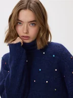 Swetry damskie - Reserved - Sweter z błyszczącą aplikacją - granatowy - miniaturka - grafika 1