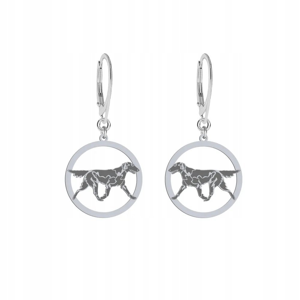 Kolczyki Srebrne z Flat Coated Retriever 925 Prezent Kobieta GRAWER GRATIS