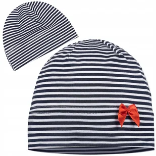 CZAPKA BIAŁA GRANATOWA BAWEŁNIANA PASECZKI 40 - Czapki damskie - miniaturka - grafika 1