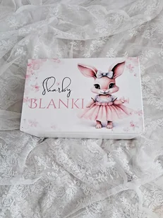 BIAŁY KUFEREK słodki króliczek pojemnik chrzest - Pamiątka Chrztu Świętego - miniaturka - grafika 1