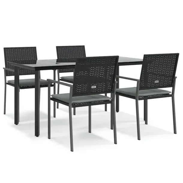 Zestaw Mebli Ogrodowych Rattan PE Czarny, Stół 160x80x74 cm, 4 Krzesła 5