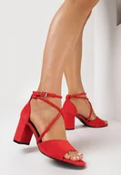 Sandały damskie - Czerwone Sandały na Słupku z Paskiem wokół Kostki Solara - miniaturka - grafika 1