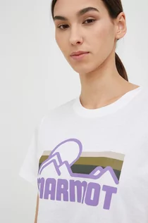 Koszulki sportowe damskie - Marmot t-shirt bawełniany kolor biały - grafika 1