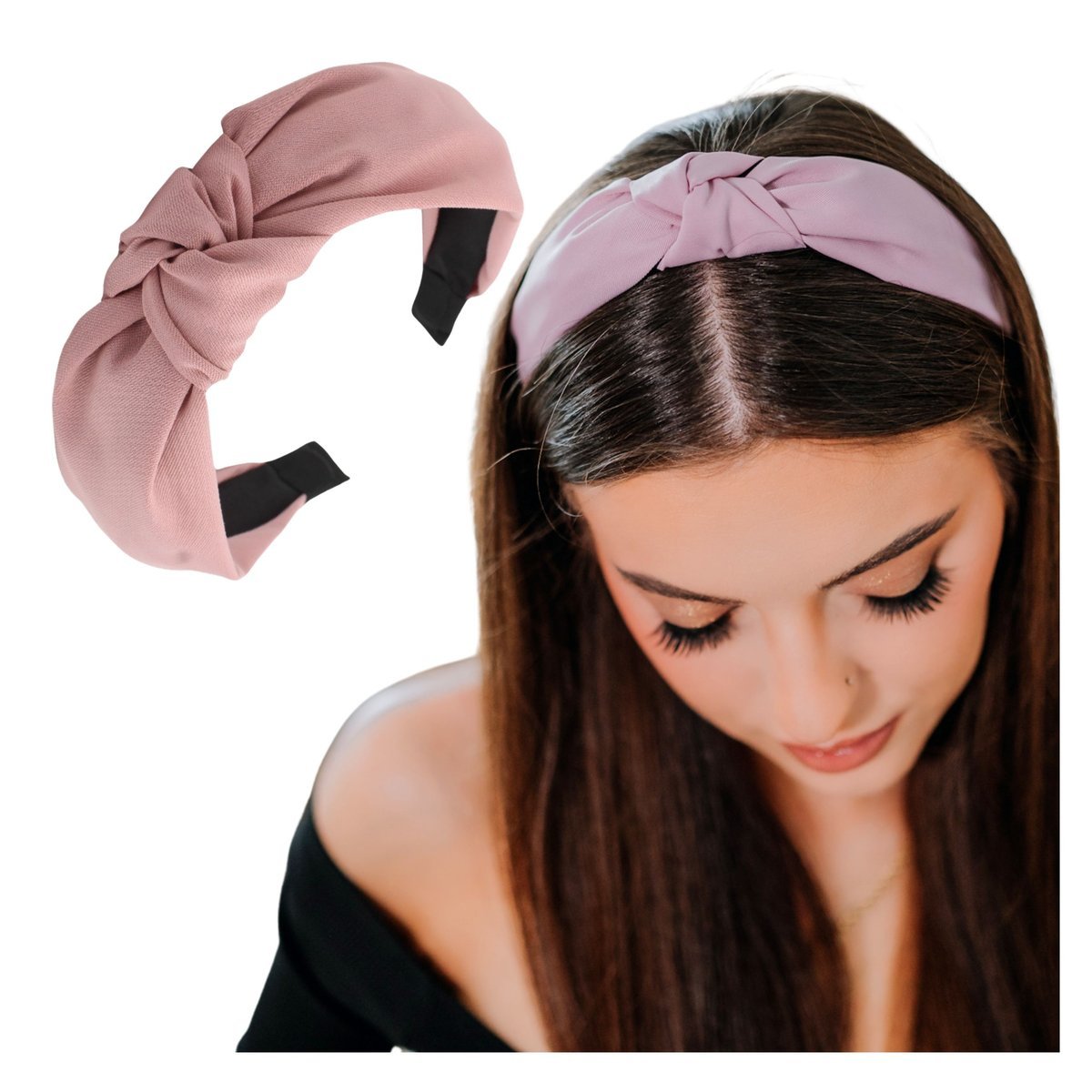 Opaska do Włosów Różowa na Głowę Szeroka z Ozdobnym Supłem Gładka i Wygodna