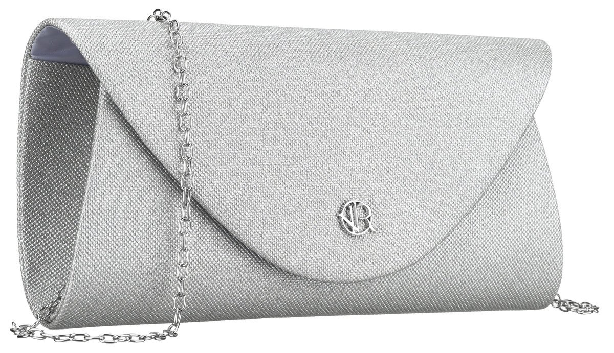 Elegancka torebka wieczorowa ROVICKY błyszcząca kopertówka elegancka wizytowa na klips magnetyczny srebrna