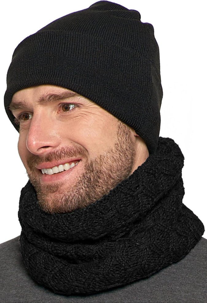 Moraj czapka męska beanie czapka zimowa dwustronna czapka z dzianiny jeden rozmiar DCM250-520, czarny