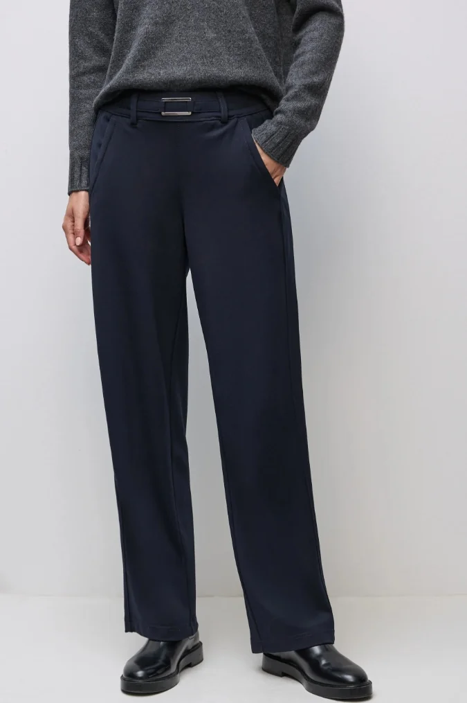 STREET ONE GRANATOWE SPODNIE CASUAL PROSTE Z PASKIEM 42/32 7FA