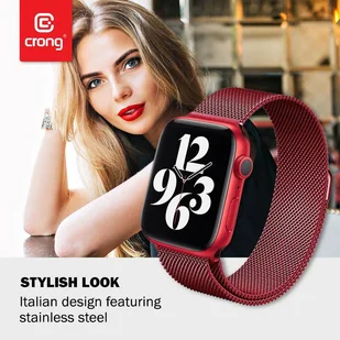 Crong Milano Steel – Pasek ze stali nierdzewnej do Apple Watch 42/44/45 mm (czerwony) - Akcesoria do smartwatchy - miniaturka - grafika 7