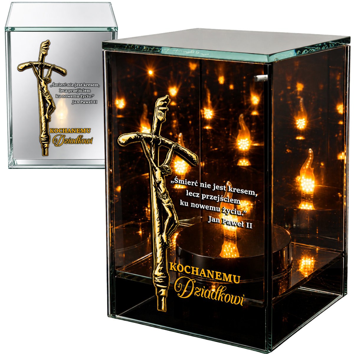 Znicz na Dzień Dziadka Lampion LED Lustrzany Nadruk UV Elegancki 3D