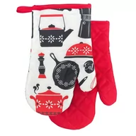 Fartuchy i rękawice kuchenne - Rękawice kuchenne 18x27 z magnesem 2 szt. białe czerwone przybory kuchenne - miniaturka - grafika 1