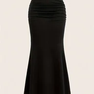 Spódnice - TEMU Spódnica z wysokim stanem i marszczonym dołem, elegancka gładka spódnica na wiosnę i , odzież damska. - miniaturka - grafika 1