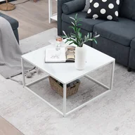 Ławy i stoliki kawowe - Stolik kawowy COSTWAY o marmurowym wyglądzie, prostokątny stolik kawowy z metalową ramą, nowoczesny, 70 x 70 x 40 cm (biały) - miniaturka - grafika 1