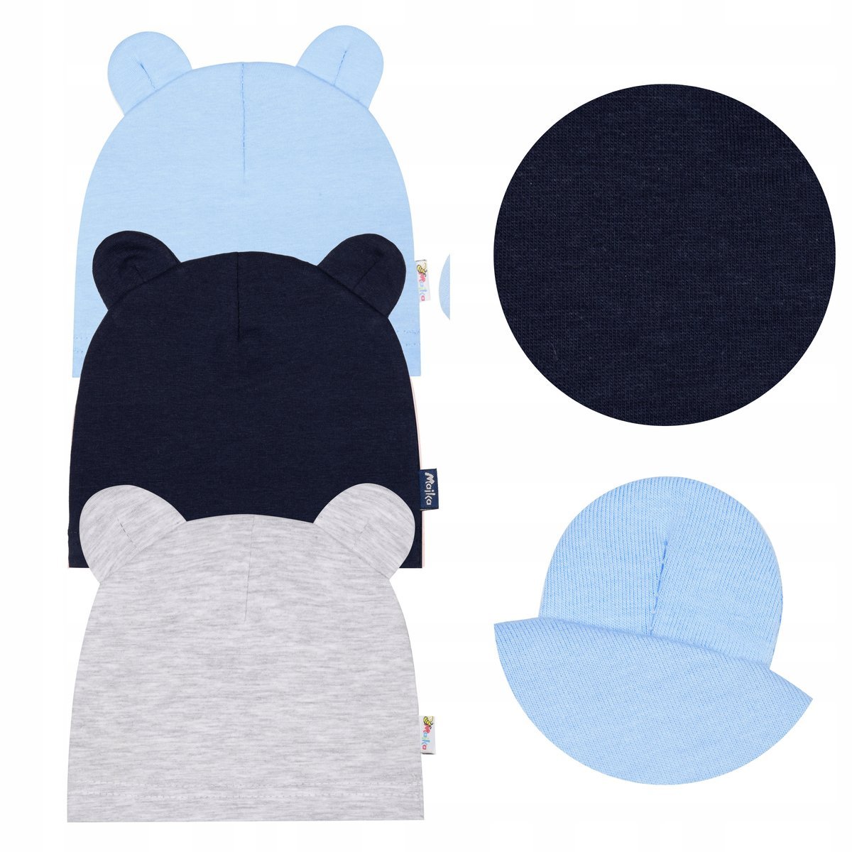 Czapka niemowlęca bawełniana granat uszka 34-36 x3