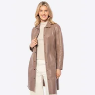 Płaszcze damskie - Damski płaszcz z naturalnej skóry owczej beżowy - miniaturka - grafika 1