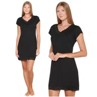 Bielizna nocna - KOSZULA NOCNA DAMSKA MORELLA CZARNA Z WISKOZY WISKOZA ELEGANCKA Z KORONKĄ SEXY WYGODNA KRÓTKA LETNIA KRÓTKI RĘKAW XL - miniaturka - grafika 1