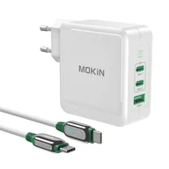 Ładowarki do telefonów - Ładowarka sieciowa MOKiN PD140W GaN 2xUSB-C 1xUSB-A (biała) - miniaturka - grafika 1