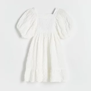 Sukienki i spódniczki dla dziewczynek - Reserved - Sukienka z bufkami - Biały - grafika 1