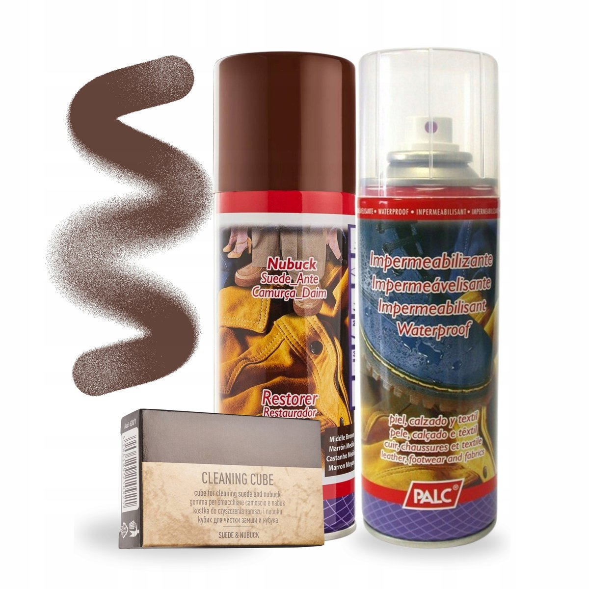 Renowator Brązowy z Gumką do Zamszu i Impregnatem Palc Zestaw 3w1