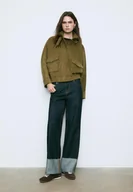 Kurtki damskie - Stradivarius Kurtka oversize z efektem zamszu Oliwkowy XL - miniaturka - grafika 1