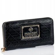 Portfele - POJEMNY DŁUGI Portfel Damski Czarny MONNARI Piórnik Lakierowany - miniaturka - grafika 1