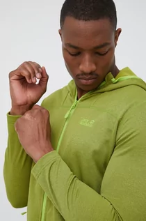 Bluzy męskie - Jack Wolfskin bluza sportowa Horizon męska kolor zielony z kapturem gładka - grafika 1