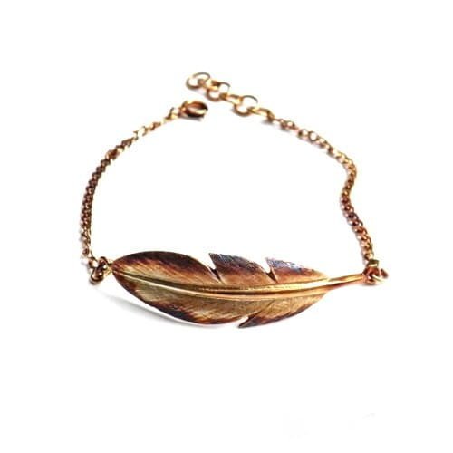 Pióro na łańcuszku brązowe - srebrna bransoletka