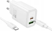 Ładowarki do telefonów - HOCO ładowarka sieciowa USB A + Typ C + kabel Typ C do Typ C PD QC3.0 3A 20W N61 biała - miniaturka - grafika 1