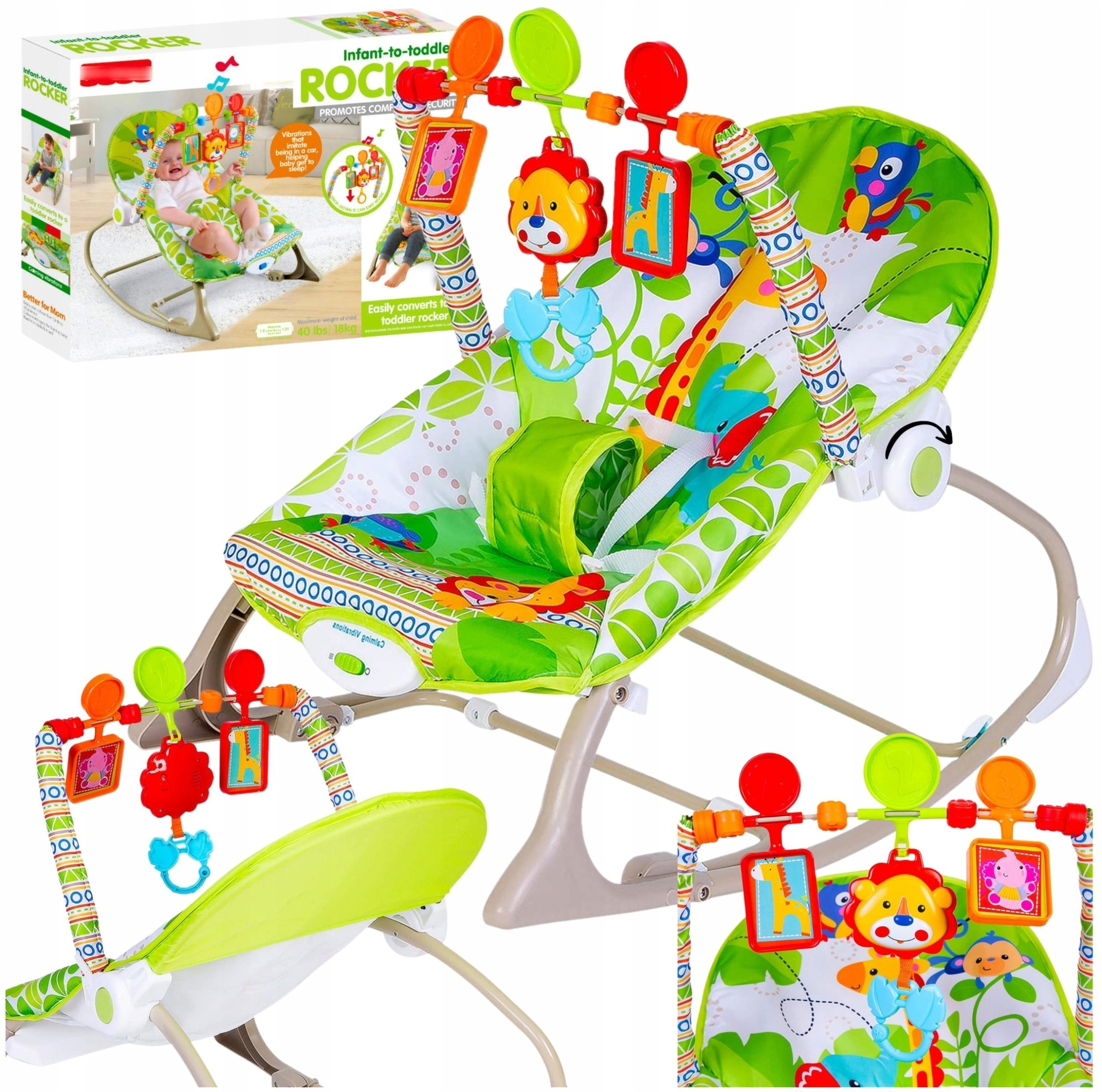 Bounn Leżaczek bujaczek 2w1 zielono-szary z wibracją