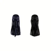 Peleryny fryzjerskie - TEMU 2 szt. Męskie Duragi do Fali - Satynowa Tkanina Odprowadzająca Wilgoć, Czarne & Granatowe, Długie Końcówki dla Stylowego Wyglądu, Idealne do - miniaturka - grafika 1