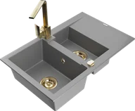 Zlewozmywaki z baterią - Mexen Gaspar zlewozmywak granitowy 1,5-komorowy z ociekaczem i baterią kuchenną Rita, szary - 6507-71-670300-50 - miniaturka - grafika 1