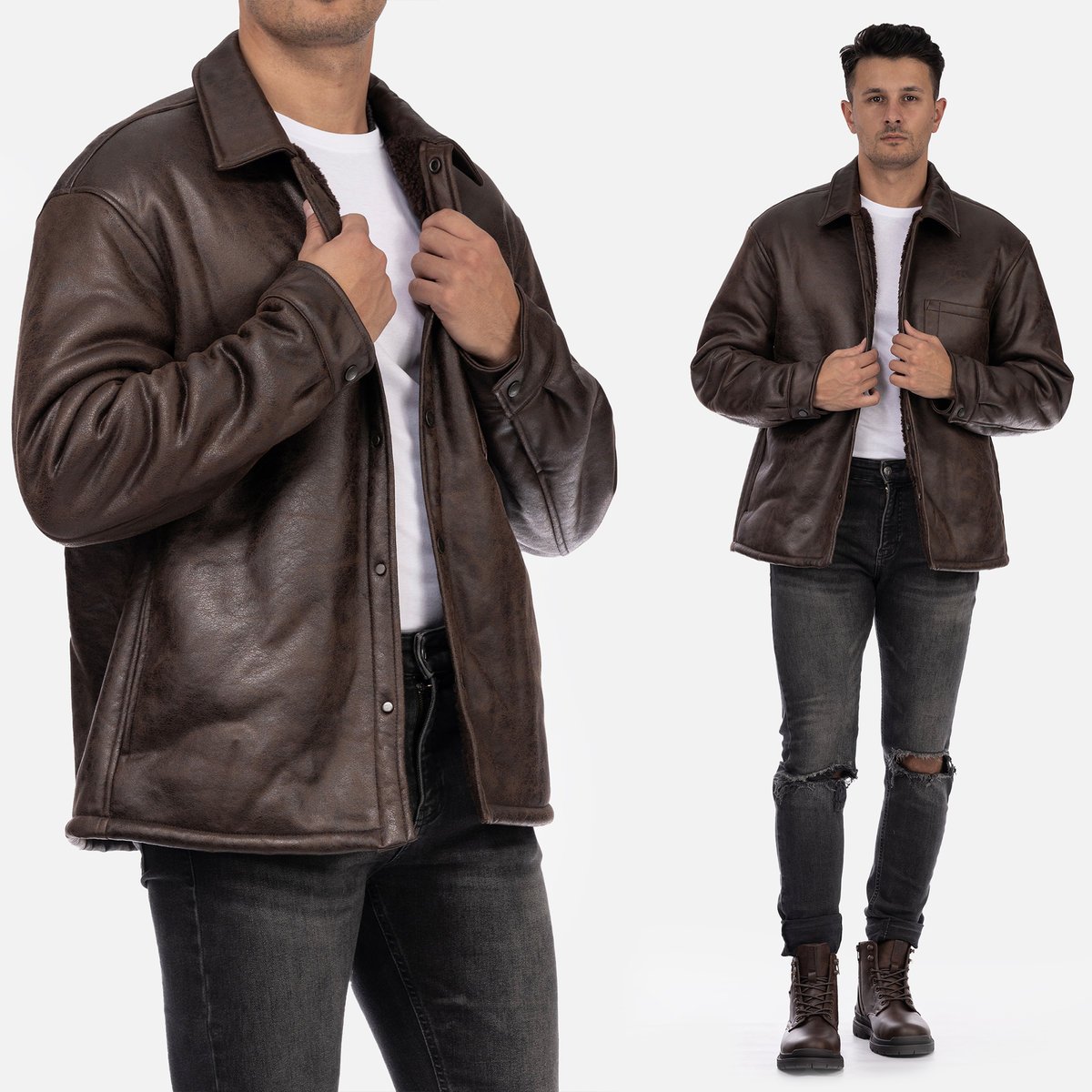 Kurtka Męska Overshirt Ocieplana Przejściowa Brązowa ZARA 0993/407/700 M Brązowy