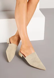 Złote Płaskie Klapki Ozdobione Plecioną Cholewką Deorith - Klapki i japonki damskie - miniaturka - grafika 1