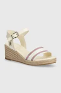 Sandały damskie - Tommy Hilfiger sandały SHIRTING WEDGE SANDAL kolor beżowy FW0FW07887 - miniaturka - grafika 1