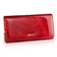 Portfele - Duży czerwony portfel damski złote okucia - miniaturka - grafika 1