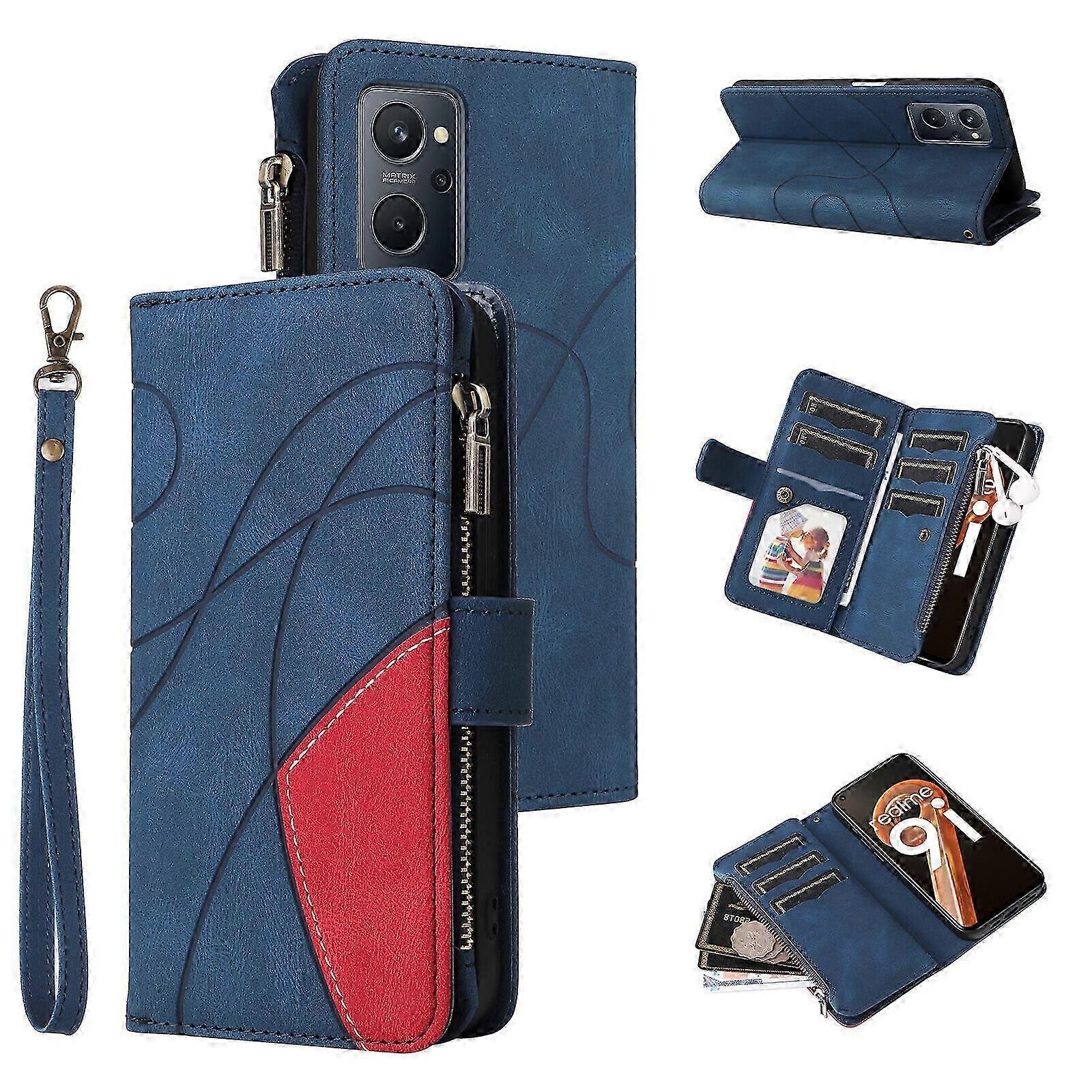 Kompatybilny z etui-portfelem OPPO A96 4G z miejscami na karty PU Skórzany zamek błyskawiczny z klapką Flip Folio Cover Niebieski